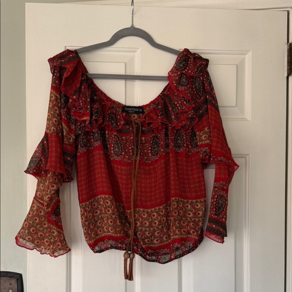 Together Red and Black Patterned Blouse